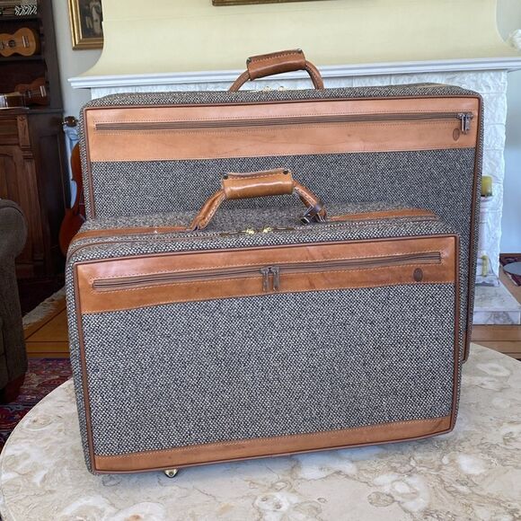 Vintage Hartmann Luggage Leather & Tweed Rolling Suitcase - Picture 15 of 16